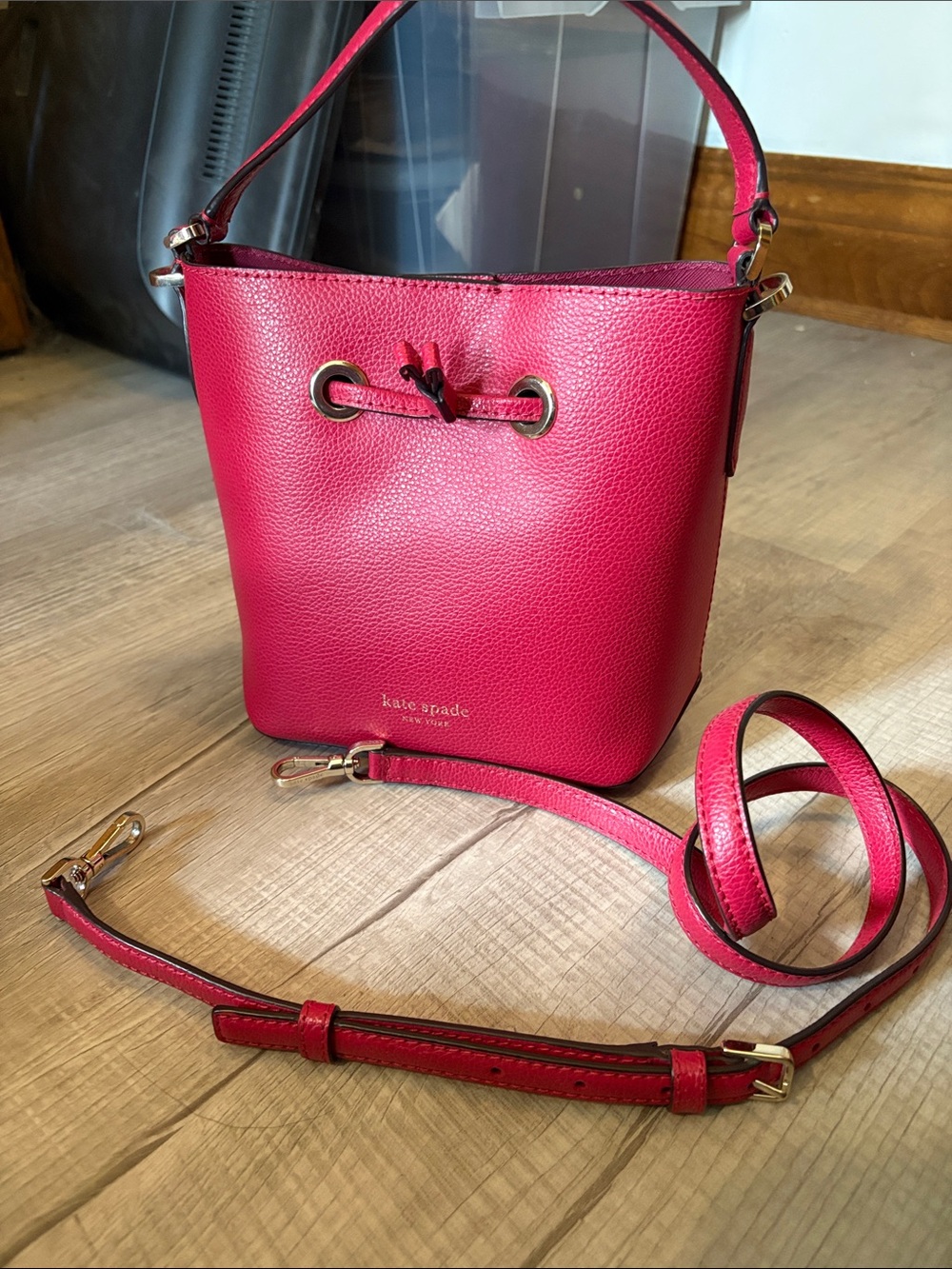 kate spade Hot Pink Pebbled Leather Mini Bucket Bag